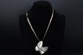 Butterfly Pendant Necklace, Braided Herringbone Chain, Modernist Butterfly Pendant, 925 Sterling Silver, Vintage 1990s Fashion Accessories