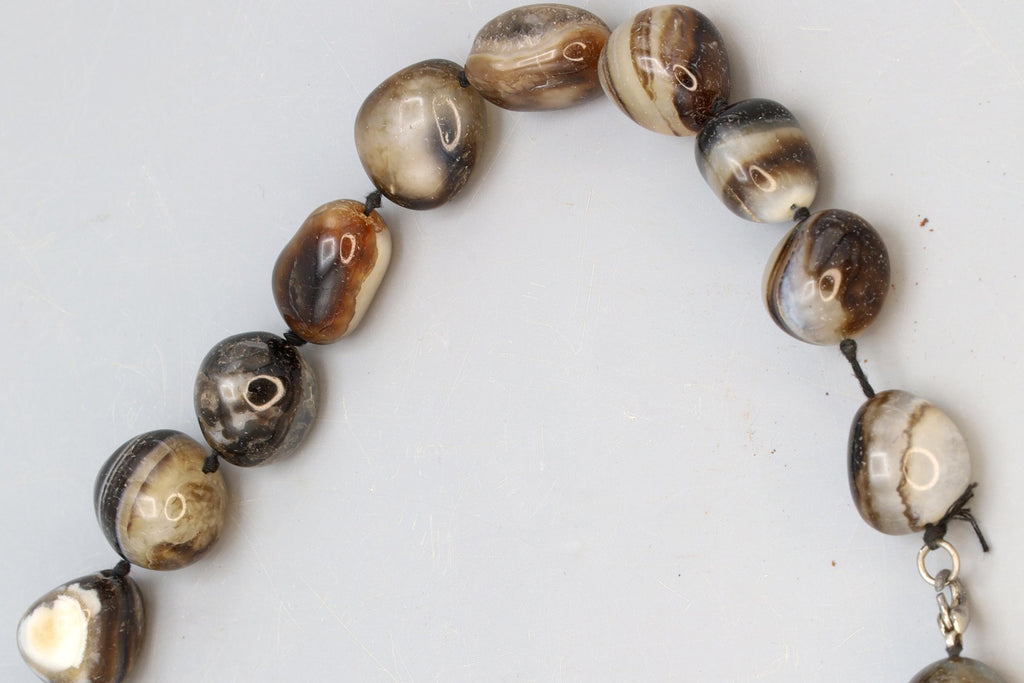 Turkish Banded Agate Beaded Necklace, Simple Starnd Of Free Form Beads, Knotted Necklace, Heavy Natural Stones, Fashion Accessories Jewelry