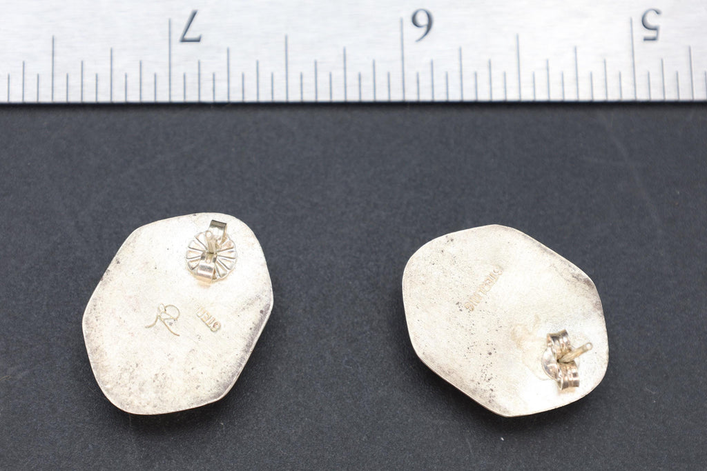 Large Modernist Stud Earrings With A Geometric Shape And Avant Garde Design, 925 Sterling Silver And Dichroic Glass Handmade Jewelry