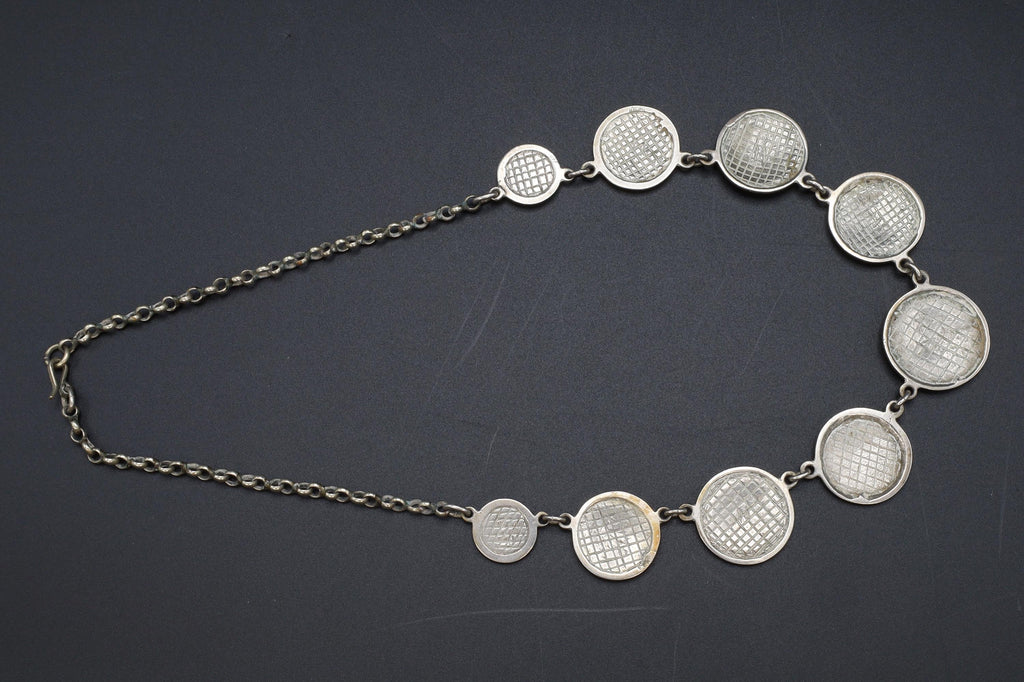 Ancient Greek Coins Necklace, A Vintage 800 Silver Bib Chain Medallion Panel Necklace From Germany, Circa 1960s Fashion Jewelry Accessories