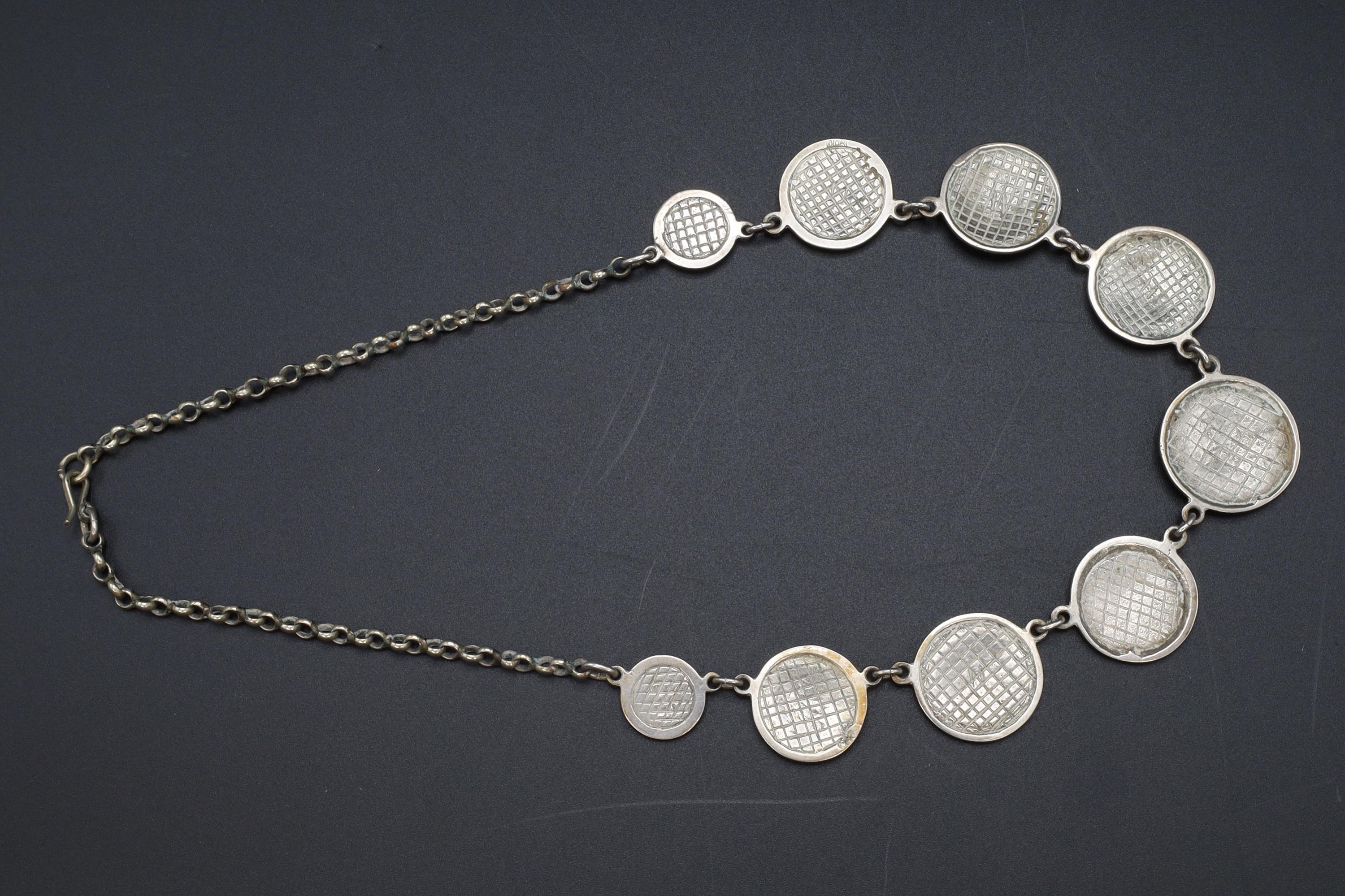 Ancient Greek Coins Necklace, A Vintage 800 Silver Bib Chain Medallion Panel Necklace From Germany, Circa 1960s Fashion Jewelry Accessories