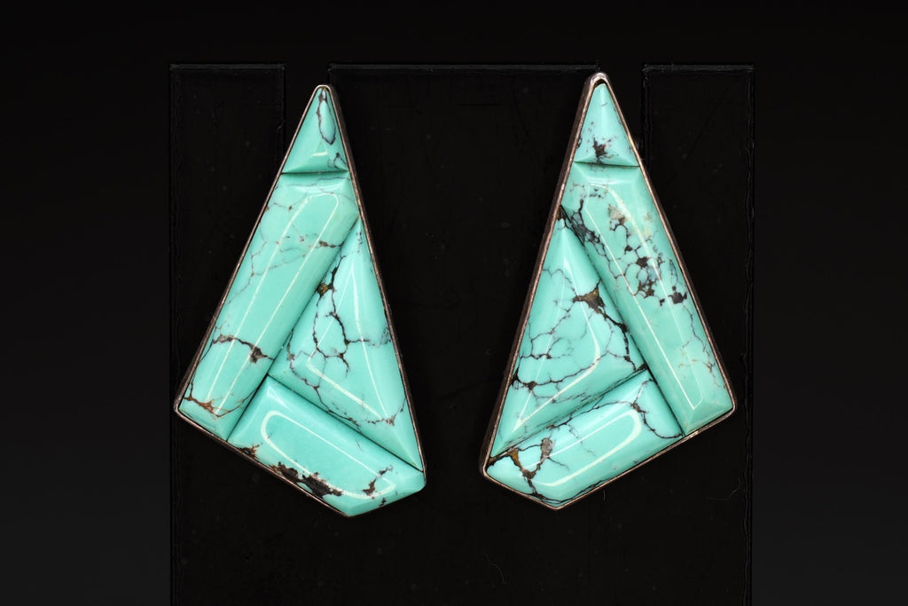 Blue Turquoise Mosaic And 925 Silver Stud Earrings By Desert Rose, Design Of Jay King, Southwestern Americana Fashion Accessories, Cowgirl