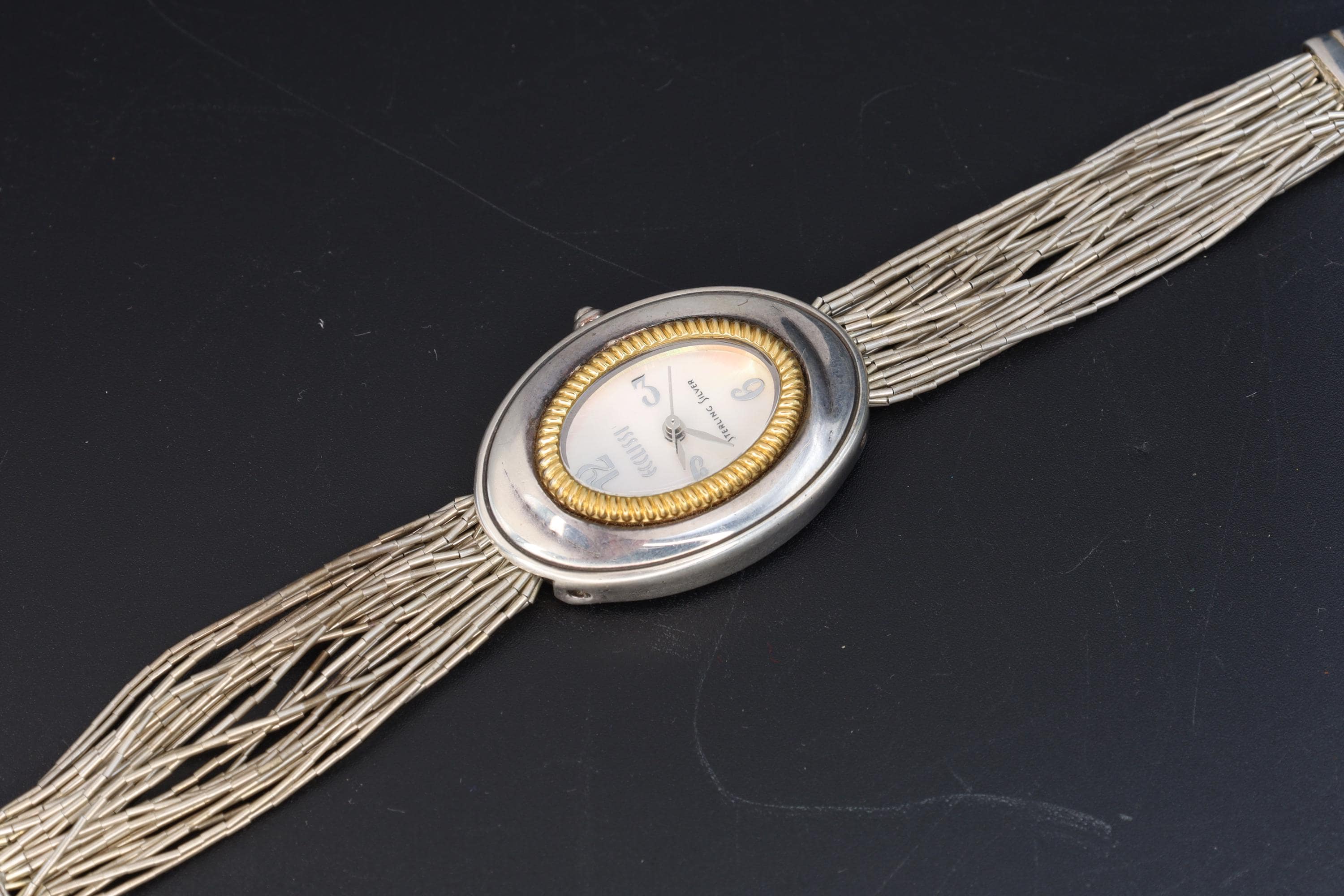 Vintage Ecclissi Womens Wrist Watch Clock, Southwestern Liquid Silver Band, 925 Silver Watch With Mother Of Pearl Dial, Fashion Accessories