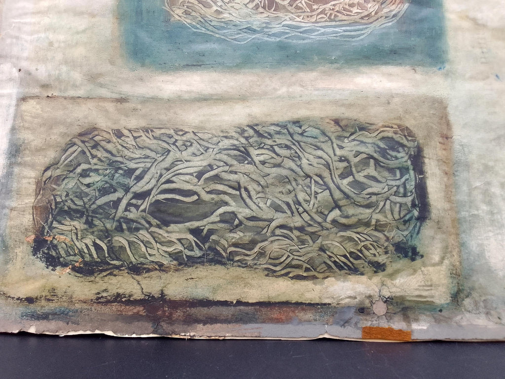 Mixed Media Composition, 1958 Abstract Oil On Paper Painting By American Artist Martha Margaret Mckay (1924 To 1983), Signed And Dated.