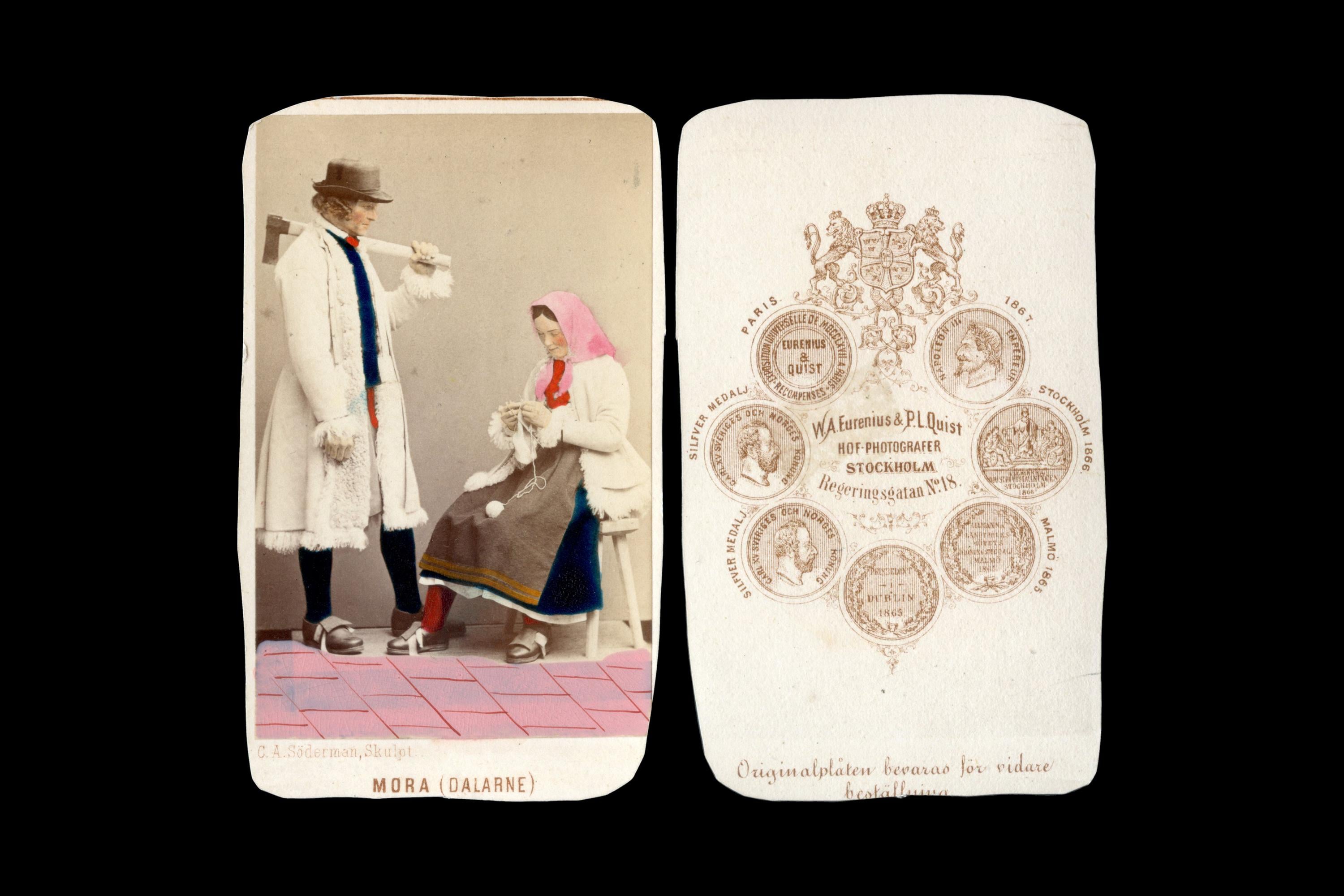 Antique 1870s Carte De Visite With A Couple In Traditional Swedish Folk Costumes From Mora Dalarne, Sweden, Photograph By Eurenius And Quist