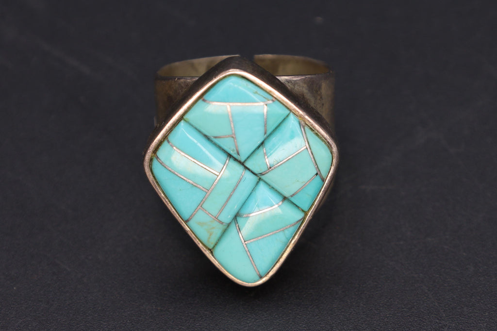 Blue Turquoise Mosaic And 925 Silver Statement Ring By Desert Rose, Design Of Jay King, Southwestern Americana Fashion Accessories, Cowgirl