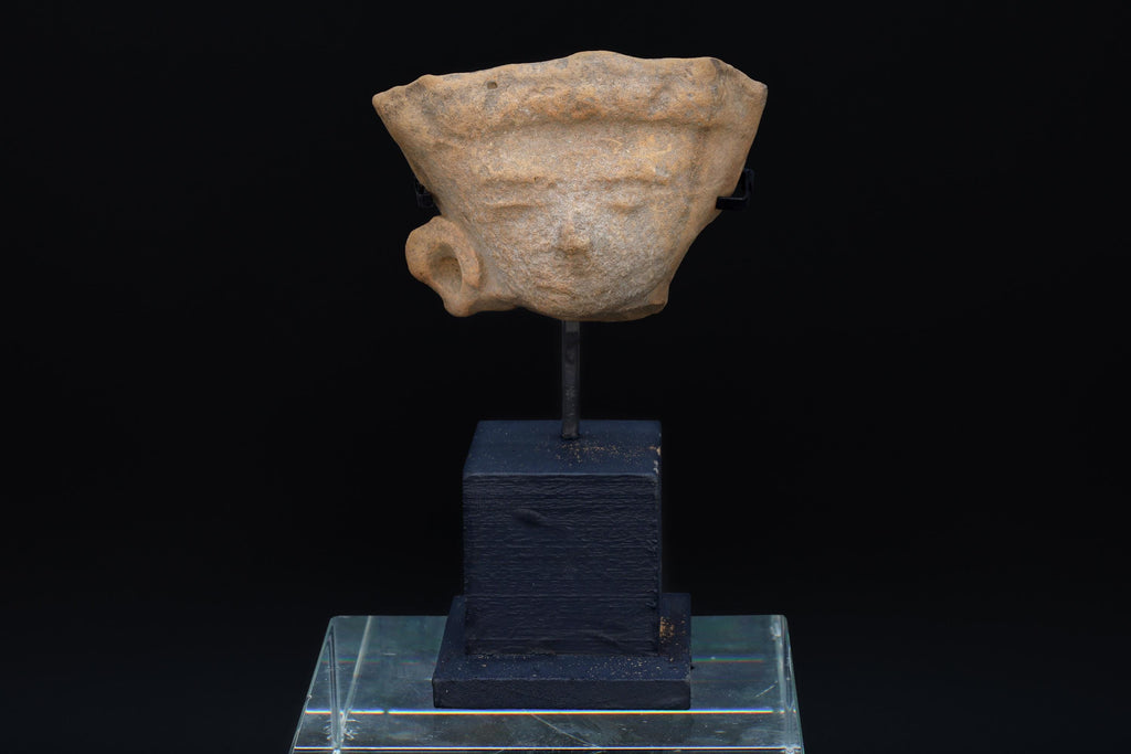 Ancient Huastec Head Of Dignitary Figure, Circa 500 AD Panuco River Area Style, Veracruz Pre-Columbian Ceramic Idol Head, Prehispanic Mexico