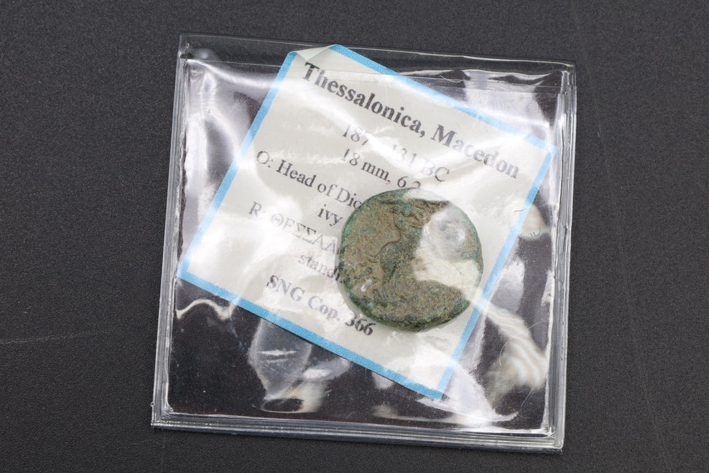 Greek Macedon, Thessalonica, Circa 187 BCE, Bronze Coin Dichalkon, Wreathed Head Of Dionysos And Goat, Ancient Collectibles Numismatics