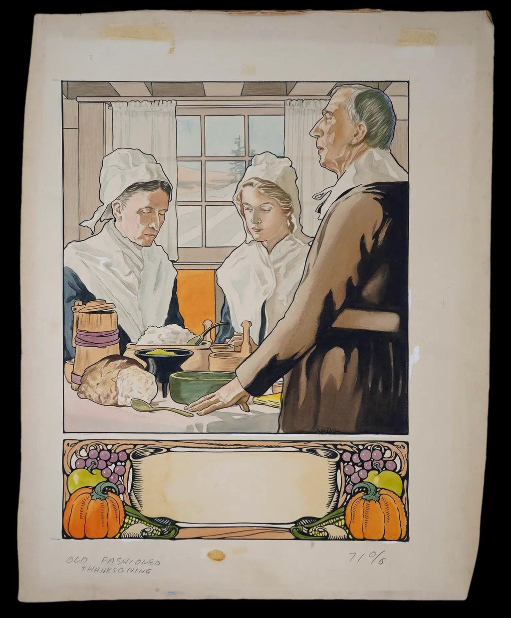 Old Fashioned Thanksgiving, Hand Painted Illustration For November 24, 1904 The Youth's Companion Weekly Magazine, A Re Do From 1950s