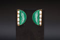 Large Stud Earrings, Green Enamel And Fresh Water Pearls, Gold Gilt Vermeil On Sterling, Modernist Design, Vintage Fashion Accessories