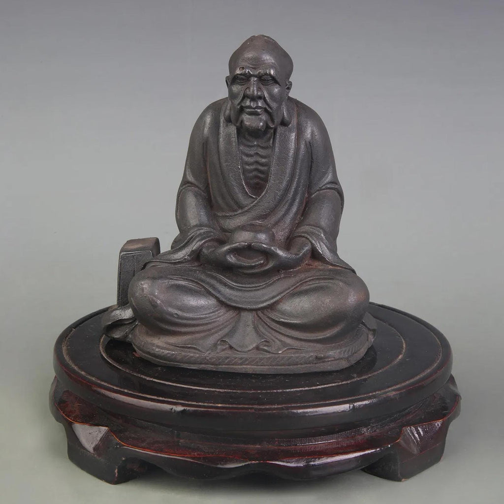 Arhat, Buddhist Monk In Meditation, Cast Bronze, Dated As Early 20th Century, Late Qing Dynasty Or Republic Period. Oriental Sculpture Art