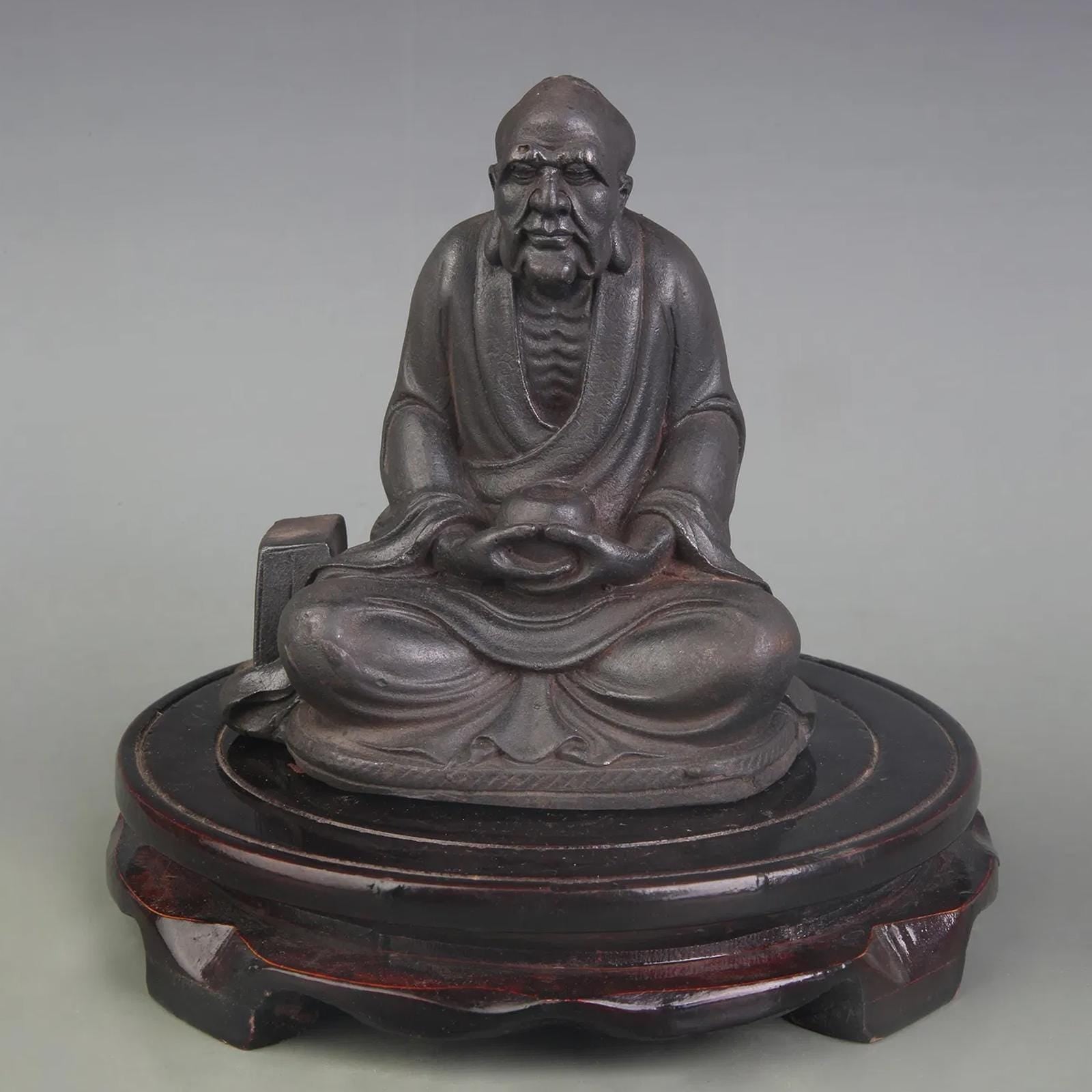 Arhat, Buddhist Monk In Meditation, Cast Bronze, Dated As Early 20th Century, Late Qing Dynasty Or Republic Period. Oriental Sculpture Art