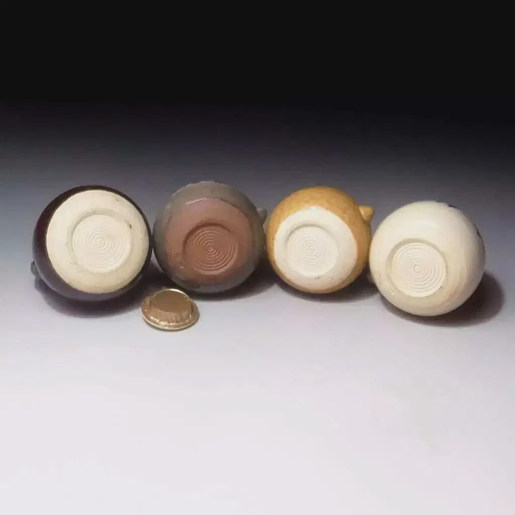Yoshizo Asami, Vintage 1990s Japanese Ceramics Set Of Four Shiteki Tea Caddies, Seasons Of The Year, Asia Japan Pottery Art, Kyoto Ware