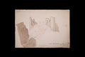 Antique 1800s Baumberg Castle Ruins Mixed Media Art Pencil, Ink Wash And Watercolor Painting On Paper Attributed To Friedrich Eisenlohr