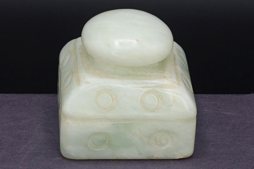 Signature Calligraphy Seal Stamp, Carved Stone Paperweight, Feng Shui, Oriental Asian Decor, Pale Green Nephrite Jade Like Chinese Seal