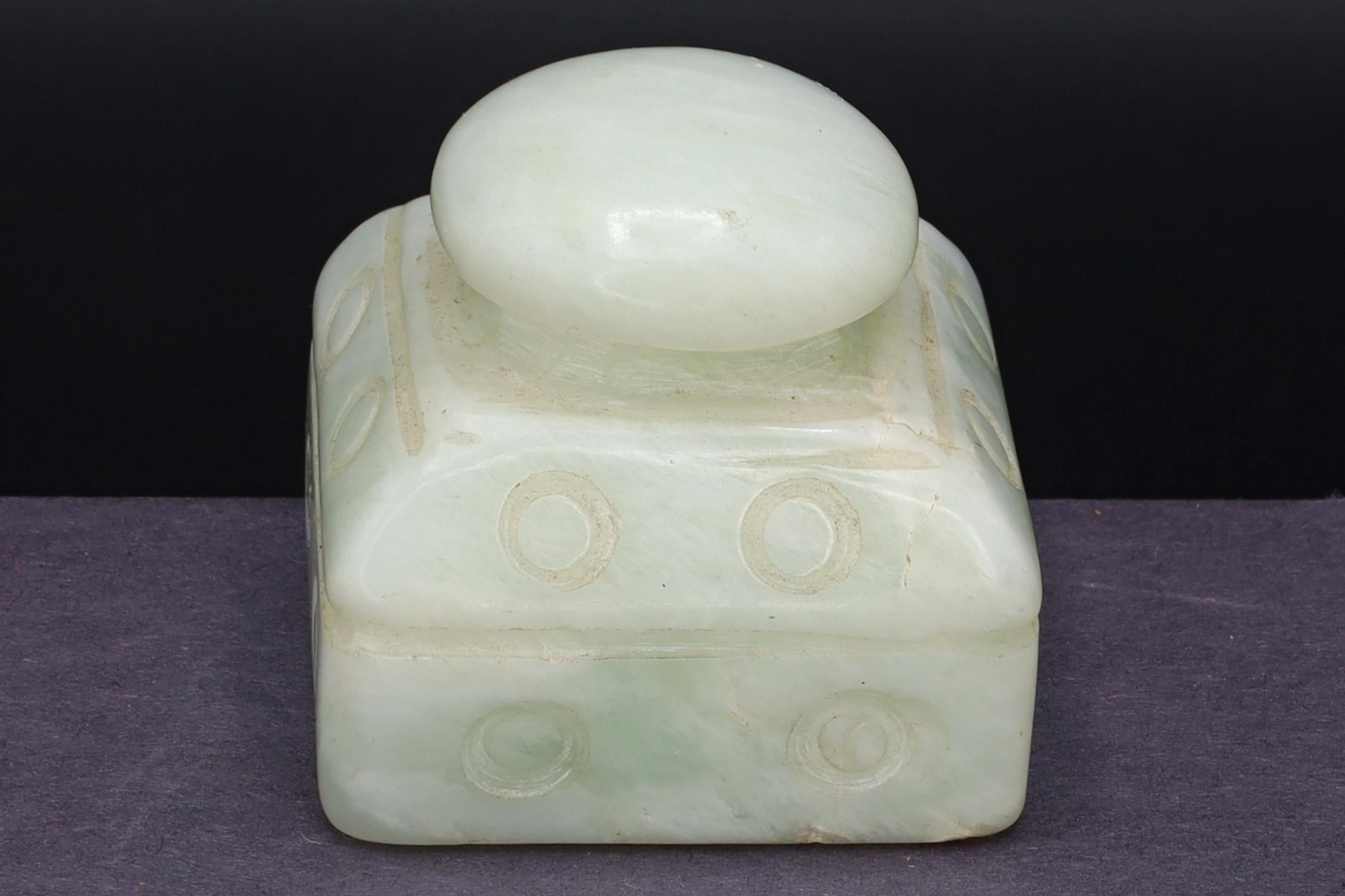 Signature Calligraphy Seal Stamp, Carved Stone Paperweight, Feng Shui, Oriental Asian Decor, Pale Green Nephrite Jade Like Chinese Seal