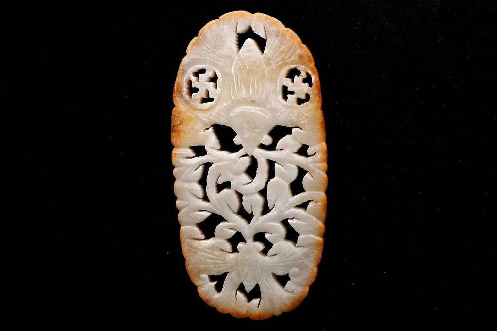 Vintage 1980s Slab Pendant With Cicada, Hand Carved Jadeite LIKE Stone, Oriental Chinese Art, Feng Shui, Good Luck Amulets Jewelry