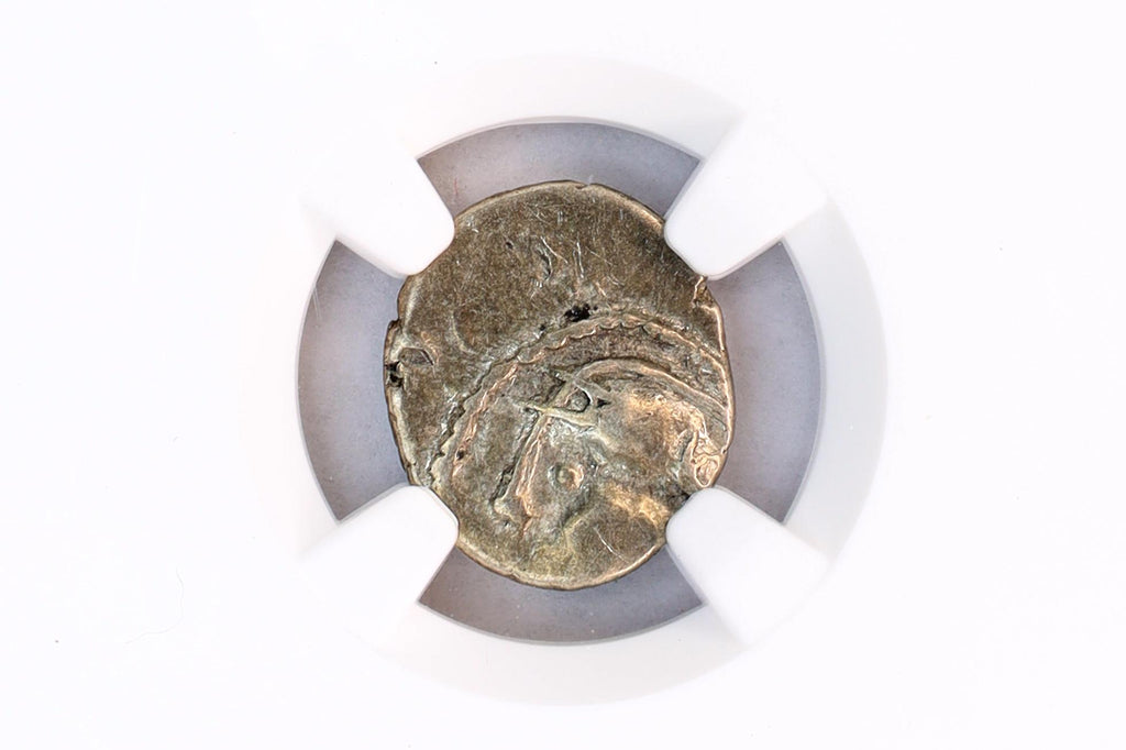 Gallia Celtica, Aedui Gaul Mid Of The 1st Century BCE, AR Quinarius Silver Coin Ch Vf Certified In NGC Case, Helmeted Head Of Roma And Horse