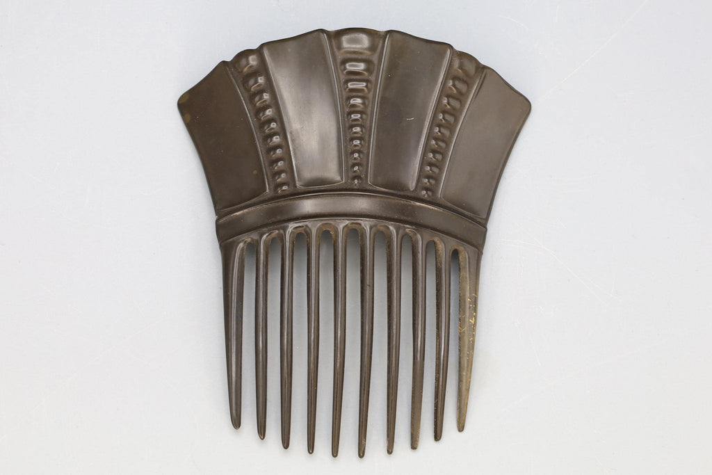 Antique 1880s Peineta, Victorian Era Fashion Accessories, Vulcanite Ornament Hair Comb, Gutta Percha In Art Nouveau Style, Very Rare