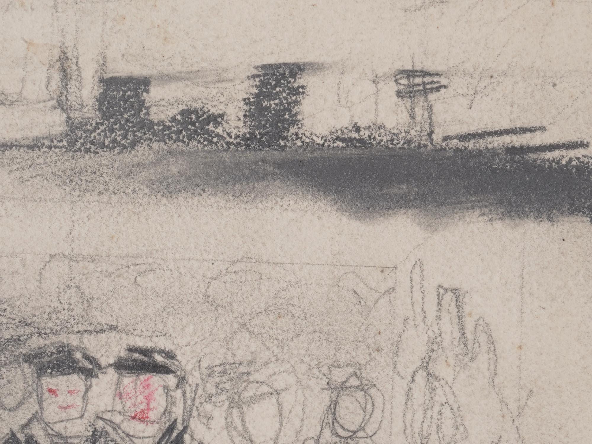 Konstin Vialov, Vintage 1930s Russia, Soviet Union Art, Handmade Sketch Pencil Painting On Thick Paper, Military Warships, Signed On Verso