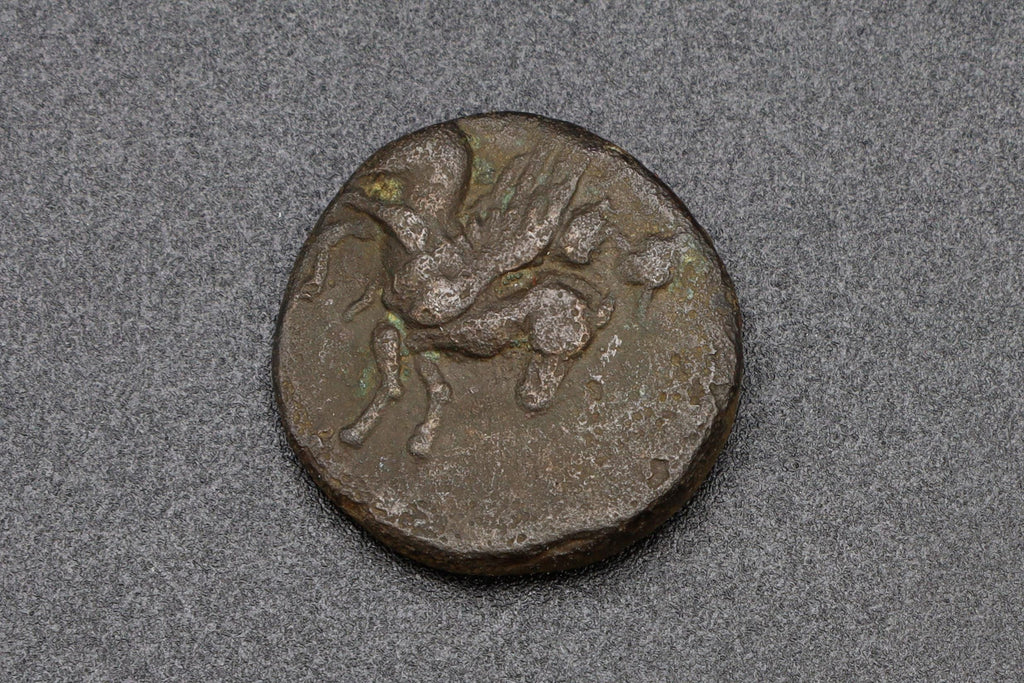 RARE Akarnania Leukas, AR Bronze Coin Circa 350 To 330 BCE, Bellerophon Riding Pegasus, Chimaera Monster, Ancient Collectibles Numismatics