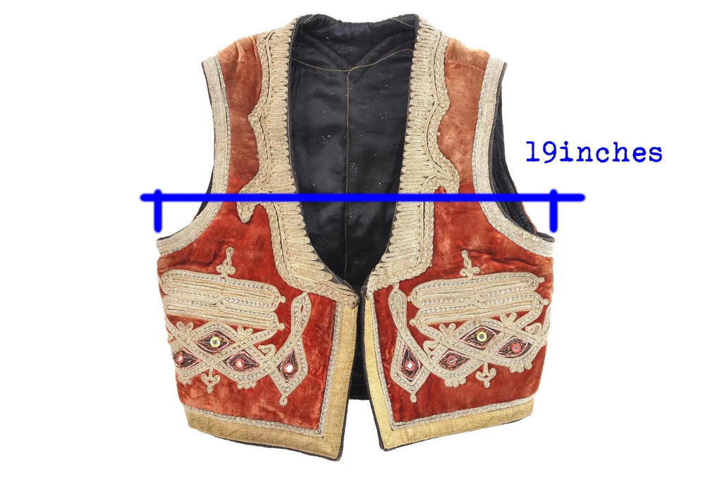 Traditional Central Asia Yelek Vest For Child, Scarlet Velvet, Silk And Embroidery, Around 1940s Ethnic Textiles USSR