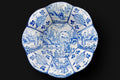 Antique 17th Century Kraak Ceramics, Large Blue And White Charger Plate With Lobulated Design, Germany Circa 1680s In A Chinoiserie Style