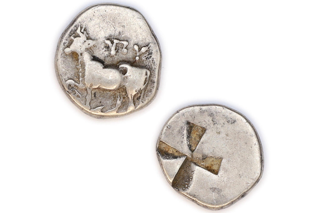 Ancient 4th Century BCE Greek Coin Siglos, Byzantion Thrace Silver Coin, Bull Standing And Mill Sail Incuse, Numismatics Antiquities