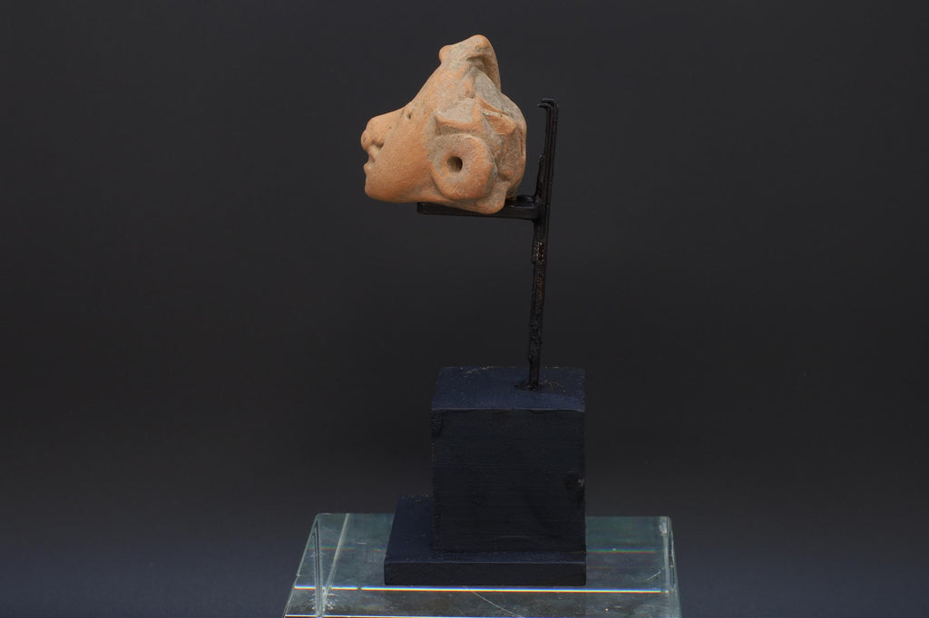 Ancient Huastec Head Figure Orange Pottery, Circa 300 AD Panuco River Style, Veracruz PreColumbian Ceramic Idol Figure, Prehispanic Mexico