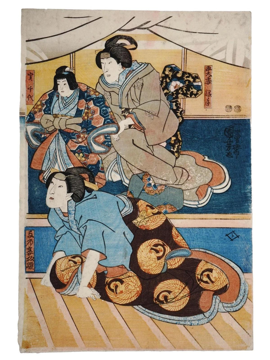 Kuniyoshi Utagawa, Japanese Edo Period, Original Antique Ukiyo-e Woodblock Print 1852, Asian Oriental Art, Kabuki Play Illustration