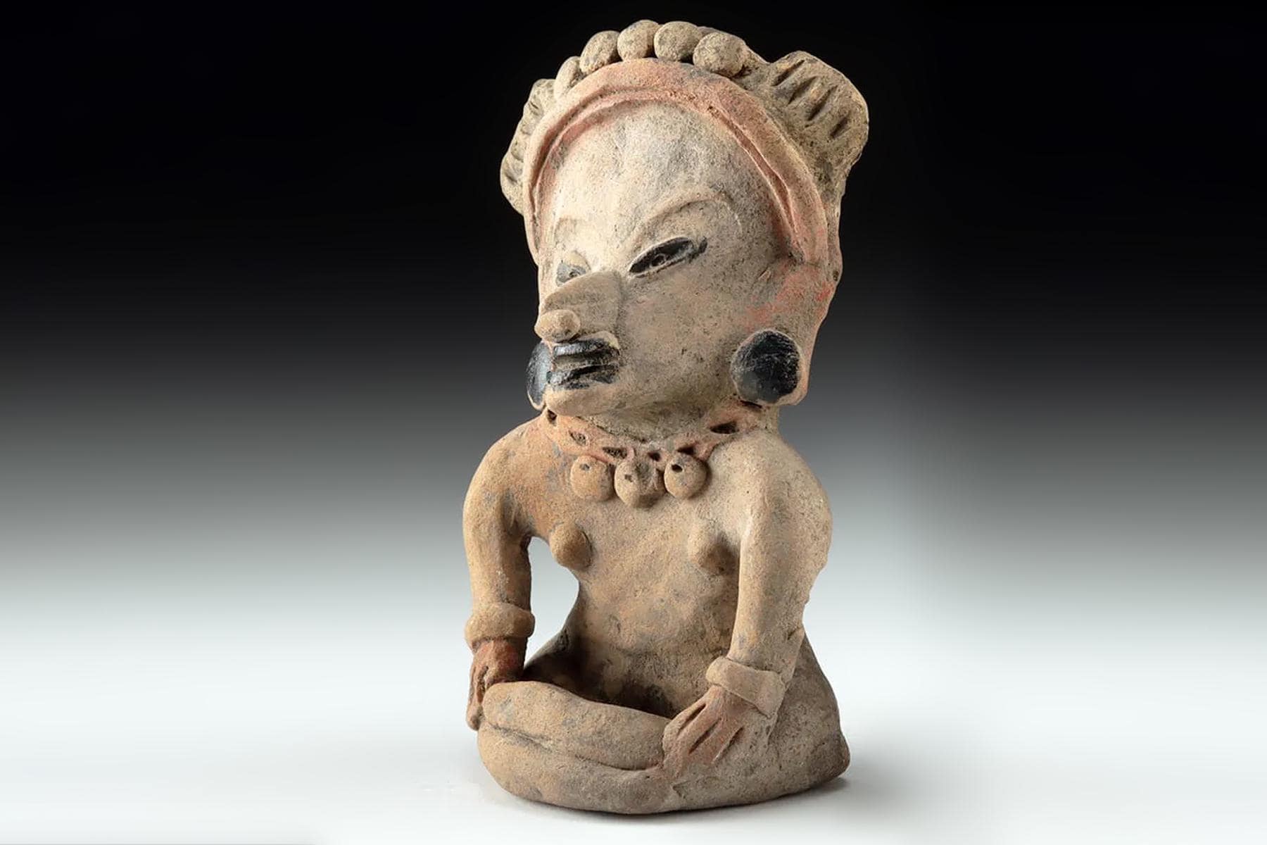 Ancient Pre Columbian Veracruz Pottery Female Sitting Figure, Remojadas Type Dated As Between 400 to 600 AD, Eastern Mexico, Mesoamerica Art