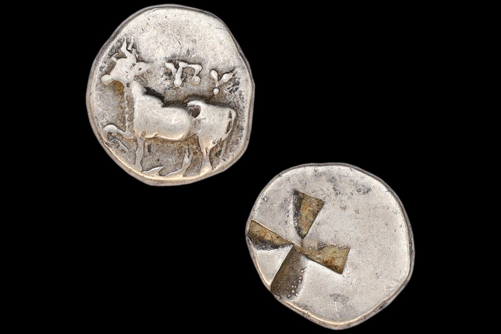 Ancient 4th Century BCE Greek Coin Siglos, Byzantion Thrace Silver Coin, Bull Standing And Mill Sail Incuse, Numismatics Antiquities