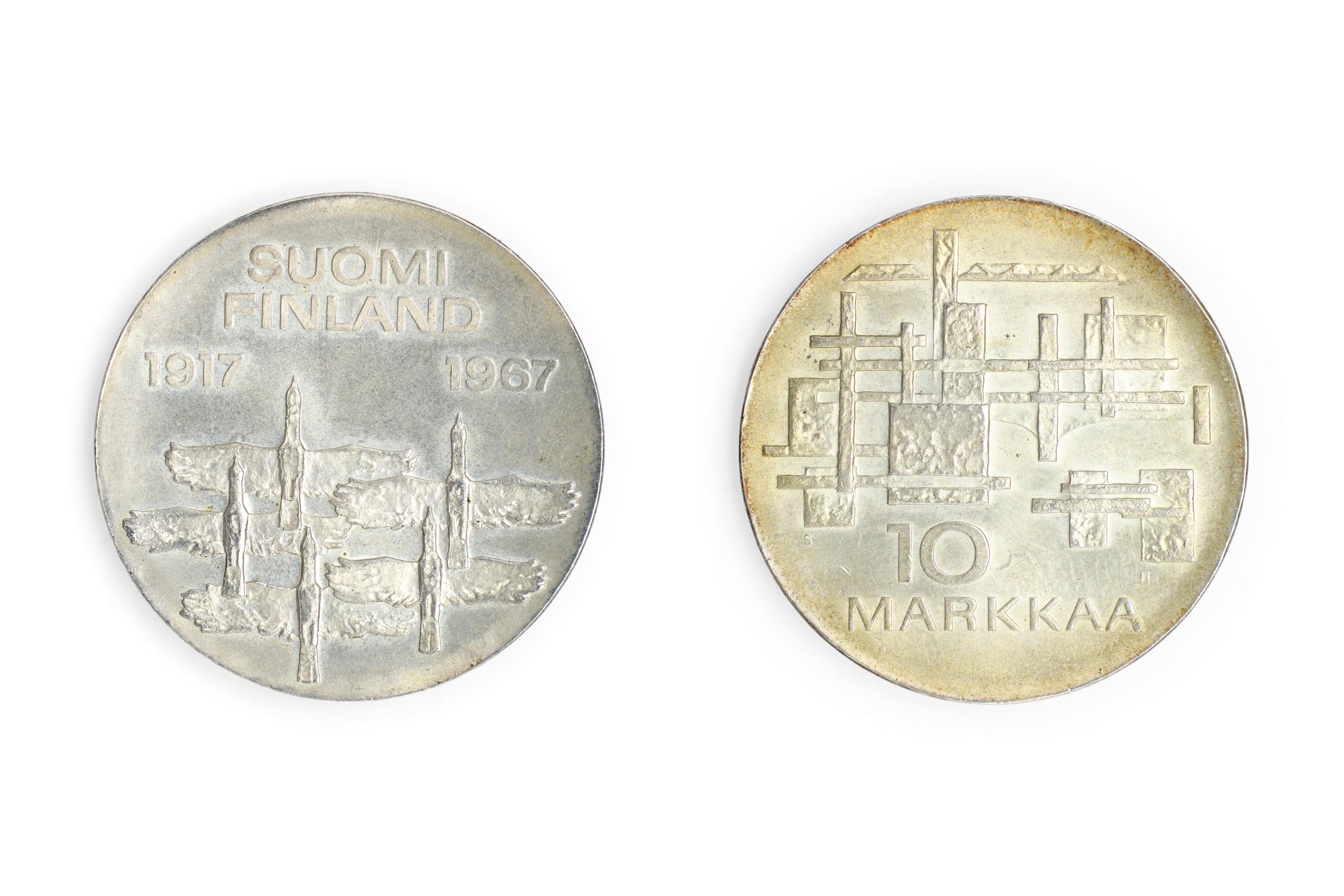 Republic Of Finland, New Makkaa Currency, Non Circulating Coinage, Value 10 Markkaa Or 10 FIM, 900 Silver Grade, Medal Alignment, Date 1967
