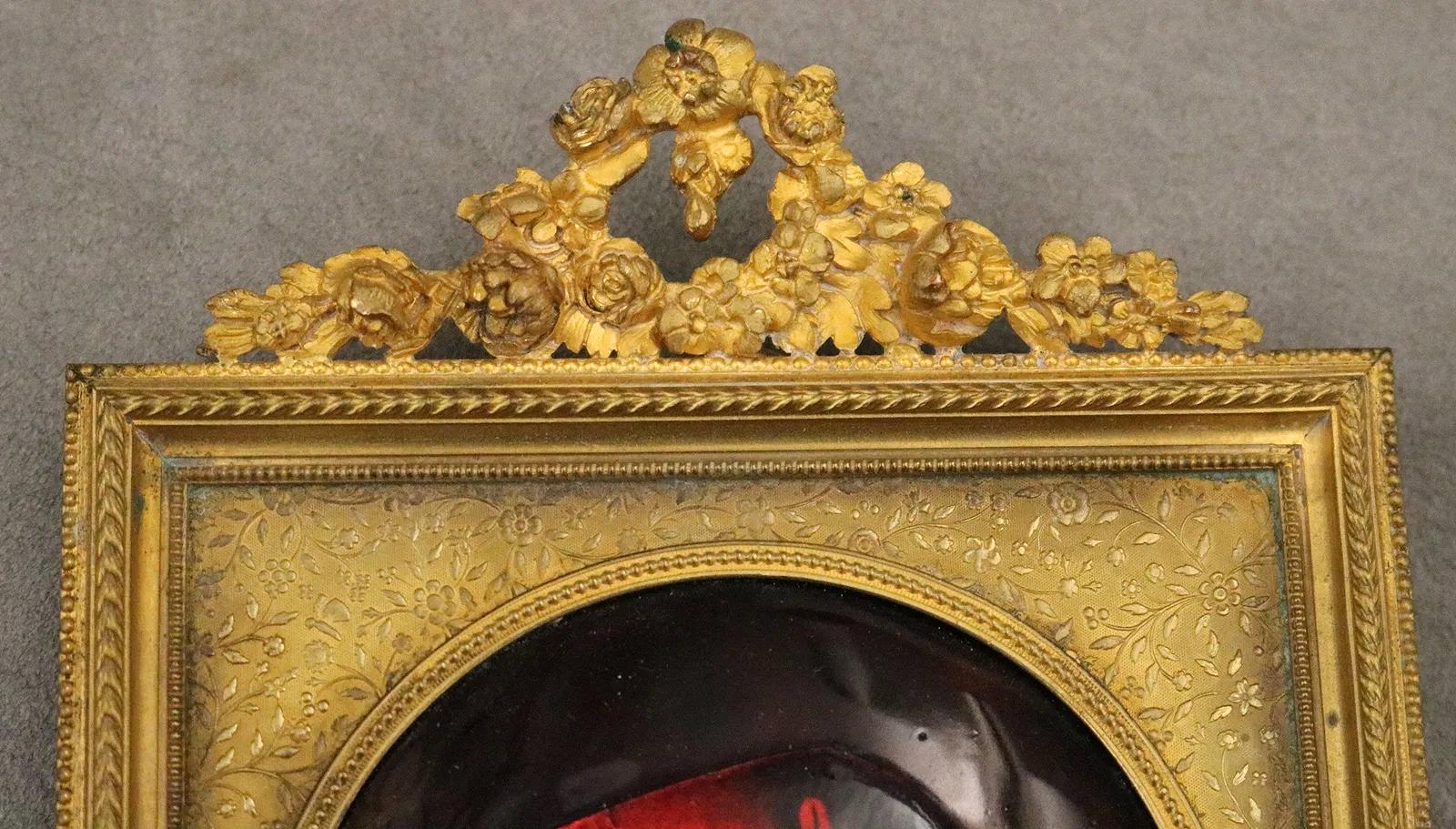 Saint Fabiola Of Rome, Antique 19th Century French Limoges Enamel On Copper Plaque Painting On An 1880s Frame. Hand Signed