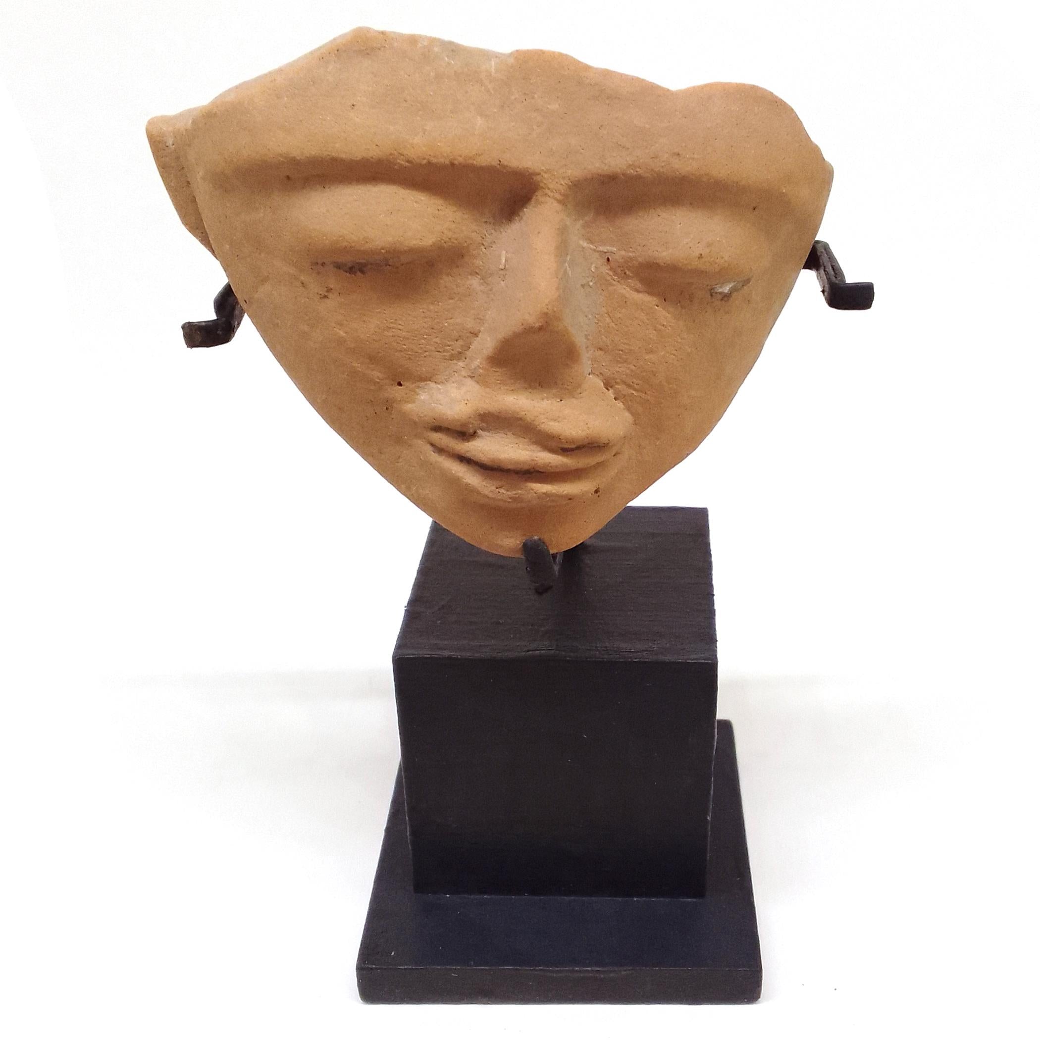 Ancient Huastec Head Figure Probably With Mask On, Circa 500AD Panuco River Style, Veracruz Pre Columbian Ceramic Idol, Prehispanic Mexico