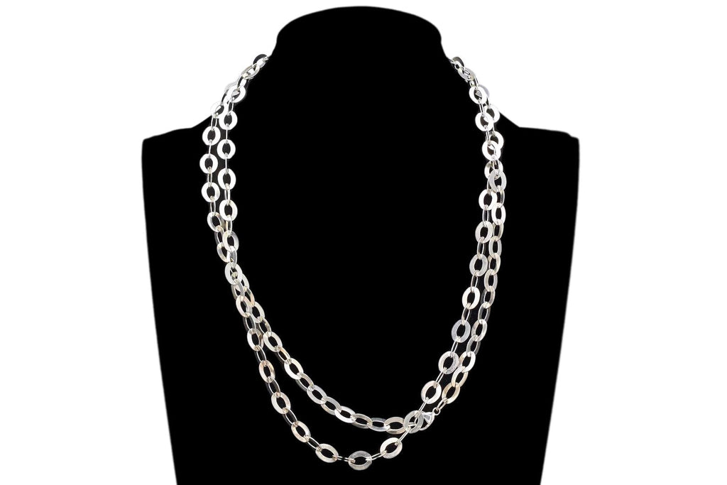 Vintage 1990s Sterling Silver Flat Rolo Chain Necklace, Fashion Jewelry Accessories, Oblongue Link, Extra Long XL Chain Necklace