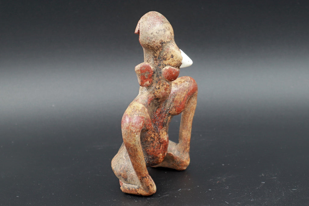Ancient Pre Columbian Nayarit Pottery Chief, Zoomorphic Male Figure, Chinesco Type 300 BCE to 300 AD, West Mexico, Mesoamerican Burial Art