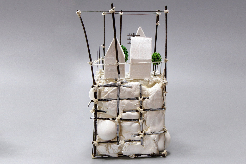 Small Landscape in the Anthropocene, Architecture Model, Ecology Propaganda, Recycled Trash Art, Figurine Sculpture, Mixed Media Assemblage