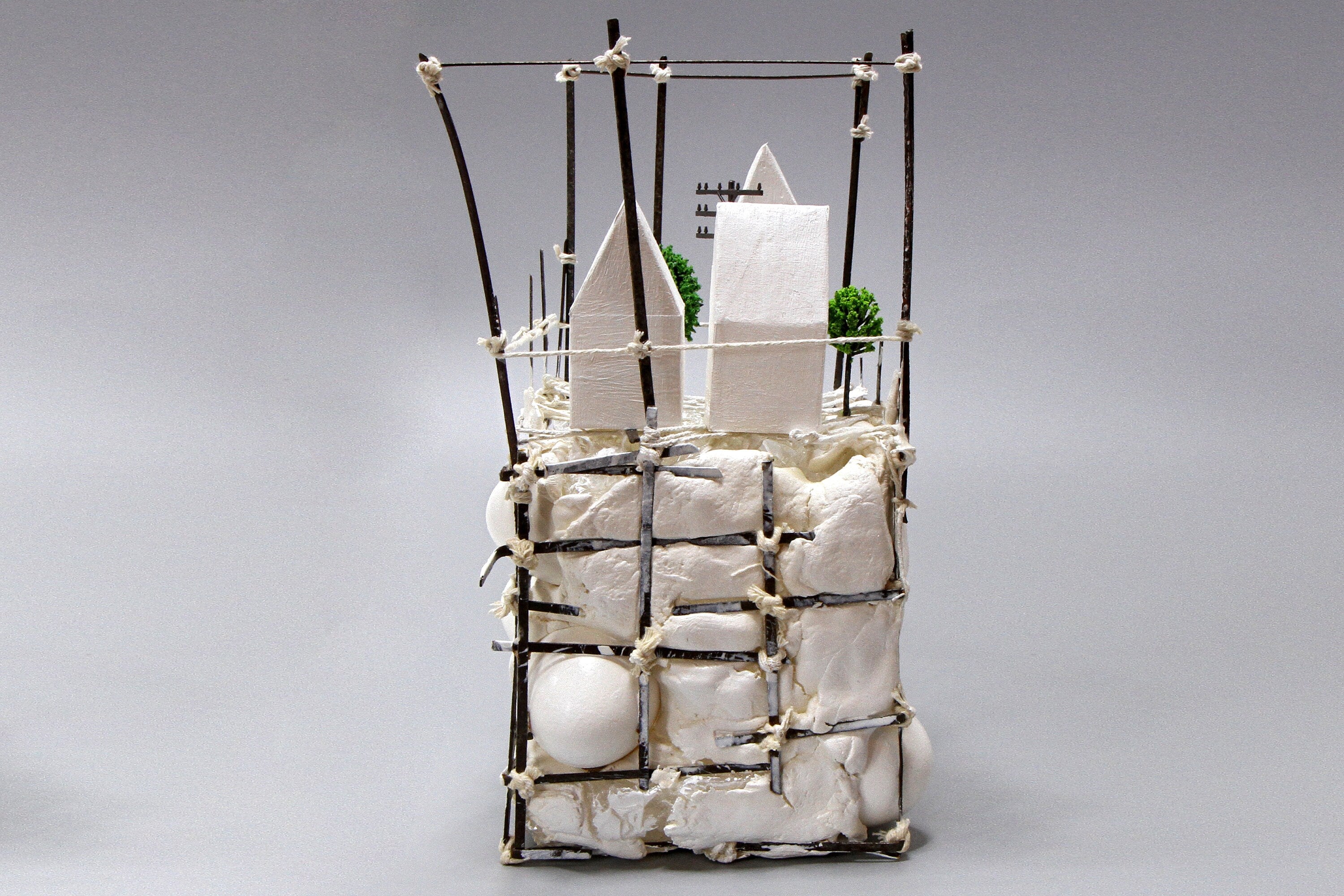 Small Landscape in the Anthropocene, Architecture Model, Ecology Propaganda, Recycled Trash Art, Figurine Sculpture, Mixed Media Assemblage