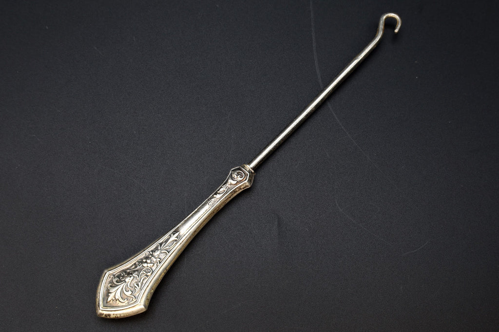 Antique 1890s Button Hook In Art Nouveau Style, American Sterling Silver, Victorian Era Dressing Tools, Fashion Accessories And Collectibles