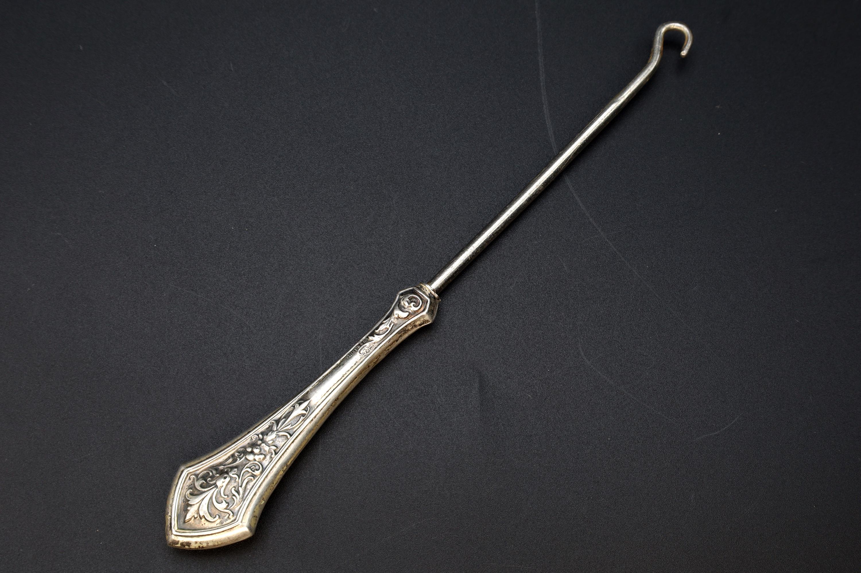 Antique 1890s Button Hook In Art Nouveau Style, American Sterling Silver, Victorian Era Dressing Tools, Fashion Accessories And Collectibles