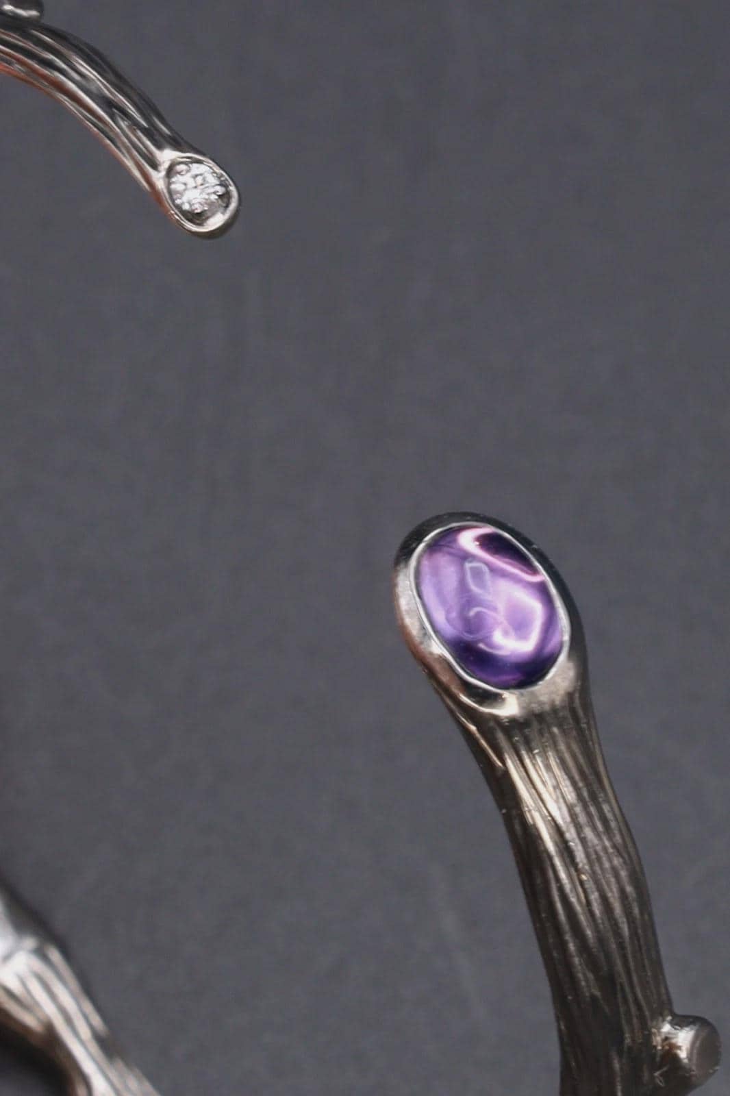 Vintage Michael Aram Cuff Bracelet, The Enchanted Forest Collection, 925 Sterling Silver With Purple Amethyst And Clear Diamond