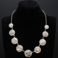 Ancient Greek Coins Necklace, A Vintage 800 Silver Bib Chain Medallion Panel Necklace From Germany, Circa 1960s Fashion Jewelry Accessories