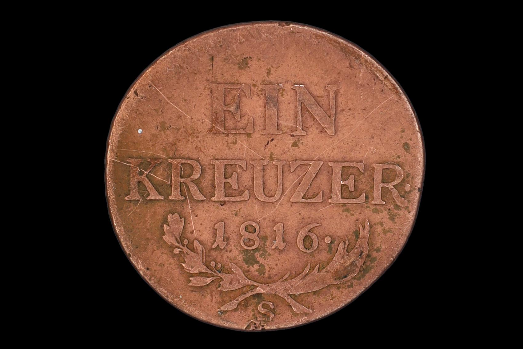 1816 Austrian Hungary Empire, Ein Kreuzer 1 Coin, Copper, Francis I Of Austria, 19th Century Numismatics Europe