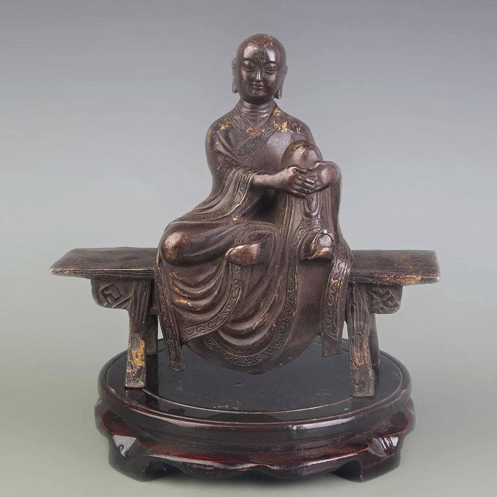 Amitabha Buddha Sitting On The Bench Enshrine, Meditating Bodhisattva, Early 20th Century Republic Period. Oriental Sculpture Art