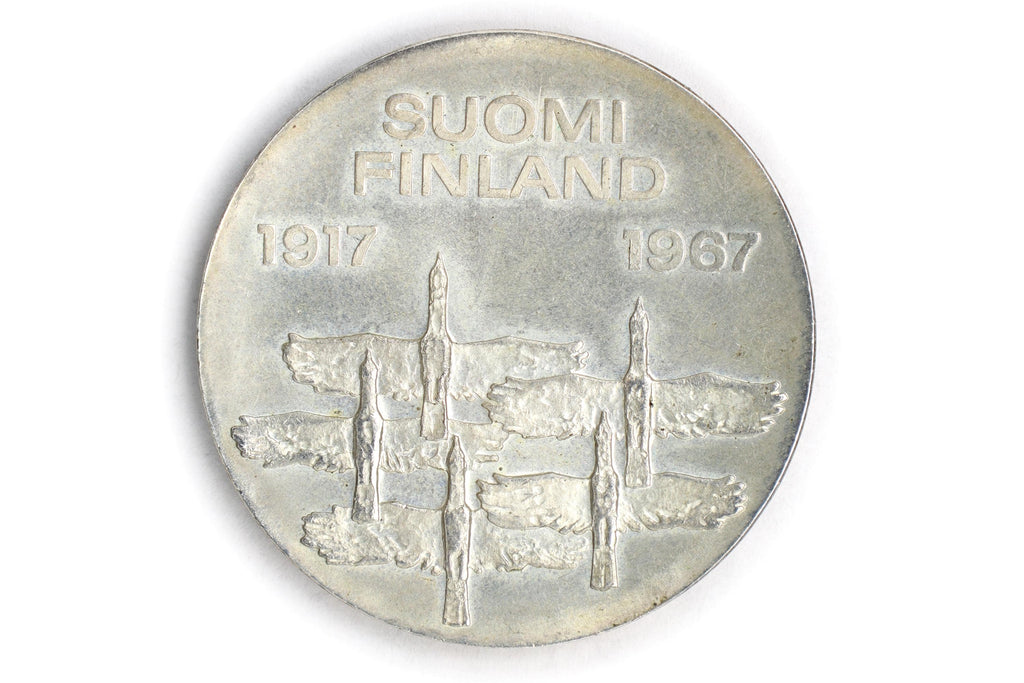 Republic Of Finland, New Makkaa Currency, Non Circulating Coinage, Value 10 Markkaa Or 10 FIM, 900 Silver Grade, Medal Alignment, Date 1967