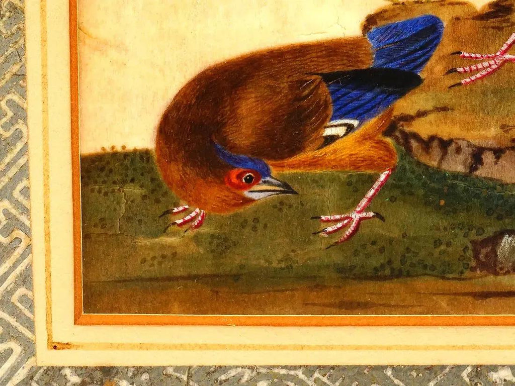 Antique 19th Century Imperial China Qing Dynasty Artwork, Pheasant Birds In A Garden, Painting In Rice Paper, Oriental Art Collectibles