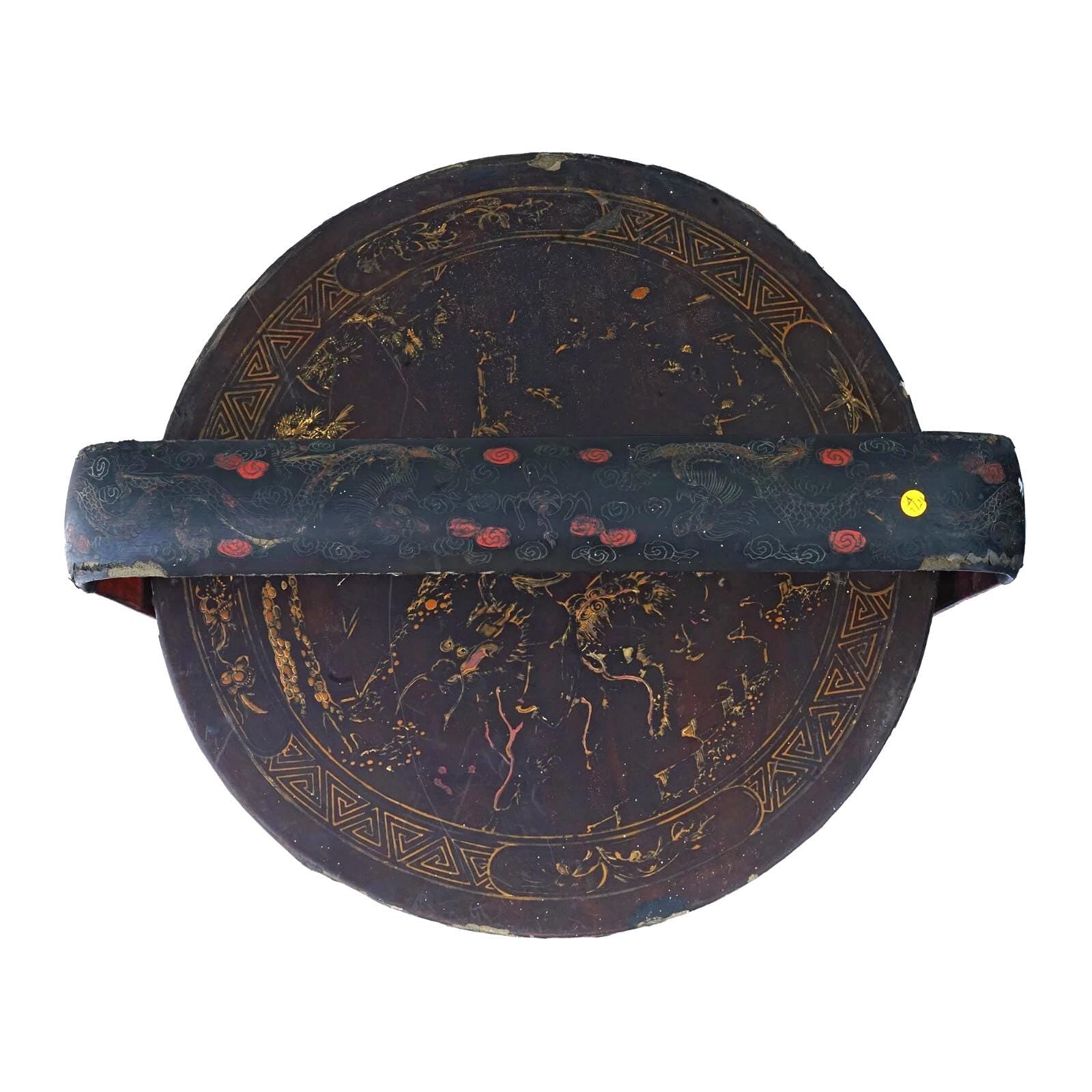 Antique Late 1800s Qing Dynasty Chinese Rice Bucket, Wooden Picnic Red Basket, Wedding Gifts, Hamper With Top Lid, Dry Food Nuts Container