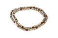 Modernist Bar Ball Chain Necklace, 925 Sterling Silver, Gold Wash And Pink Red Garnet, 16 inches Length Specialty Chain, Fashion Link Collar