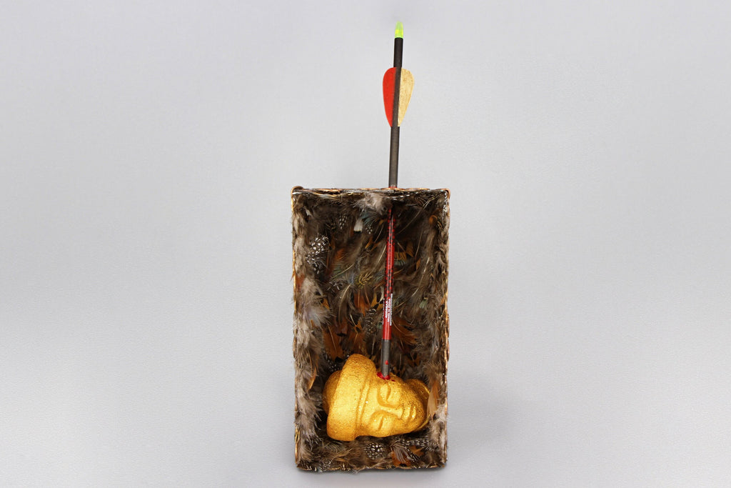 Saint Sebastian Martyr, Mixed Media Assemblage Sculpture, Rustic Surreal Diorama Box, American Penny Coins Box Diorama Theatre Art Sculpture